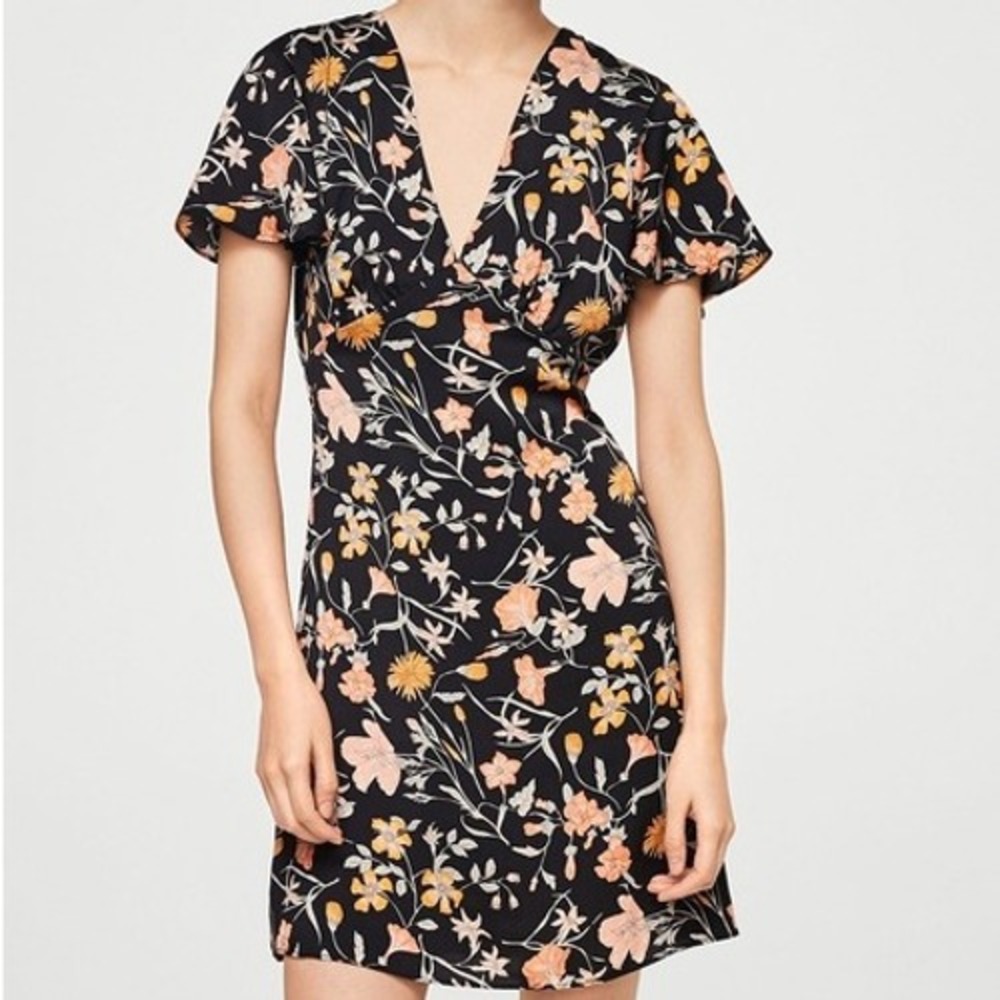 Mango Black Floral Midi Dress